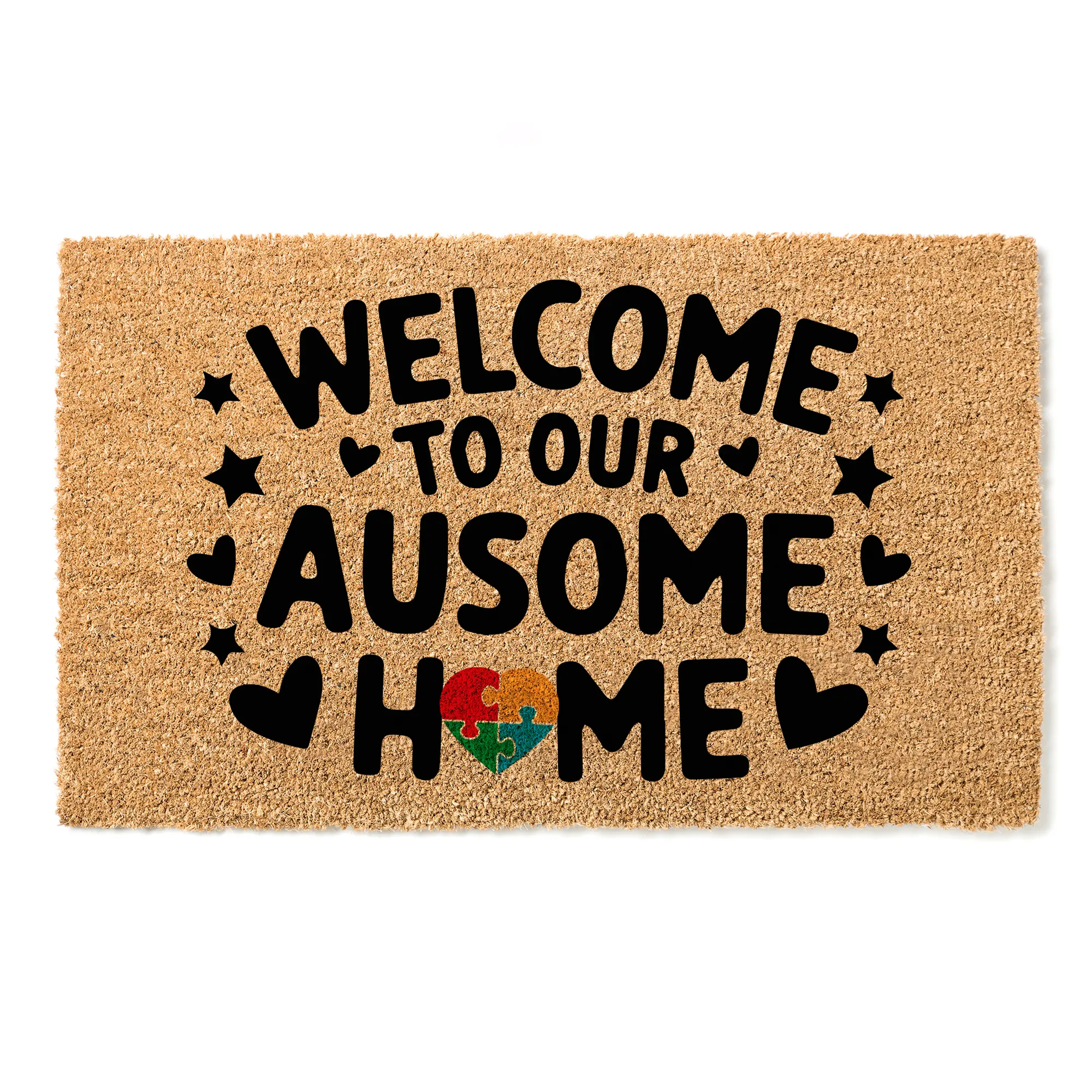 Ausome Welcome Mat , Autism Awareness Doormat , Painted Entry Mat , Welcome to Our Ausome Home , Autism Support Doormat , Colorful Painted Porch Mat , Autism Inspired Welcome Mat , Ausome Home Entry Mat , Painted Doormat with Heart