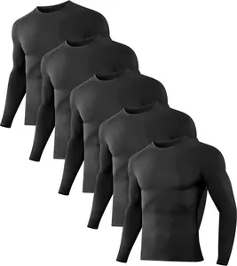 ApexTier Men's 5-Pack Long Sleeve Compression Shirts - Black, Comfortable & Durable, Ideal for Daily Wear & Light Activities