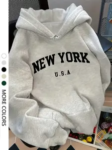 Women's Usa Oversized Hooded Sweatshirt, Stylish Casual Pullover with Drawstring Pocket for Fall & Winter, Ladies Knit Fashion Hoodie