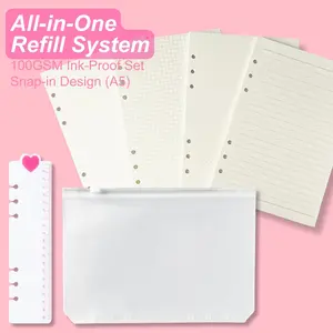 Heart Snap-in Ruler & 100gsm Paper Refill Set for A5 A6 Binder Organizer Girly Office Supplies