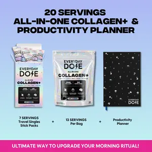 Everyday Dose Collagen+ Bundle | 20 Servings, Lion's Mane, Chaga & Cordyceps + Productivity Planner | Skin Hair Nails Joints Focus tiktokshopspringglowup