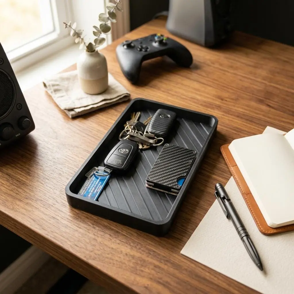 Rectangular Catch-All Tray with Slanted Lines - Ideal EDC & Key Dump Tray