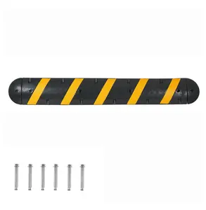 6FT Rubber Speed Bump - 2 Channel Heavy Duty Speed Hump 22000lbs Capacity - 72in Cable Protector Ramp with Screws for Driveway Road Asphalt Concrete Default