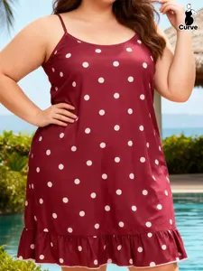 Summer Sexy Vintage Polka Dot Print Sleeveless Pajama Dress Loungewear Nightwear Plus Size for Home & Outdoor Loose Fit 1XL-5XL Womenswear