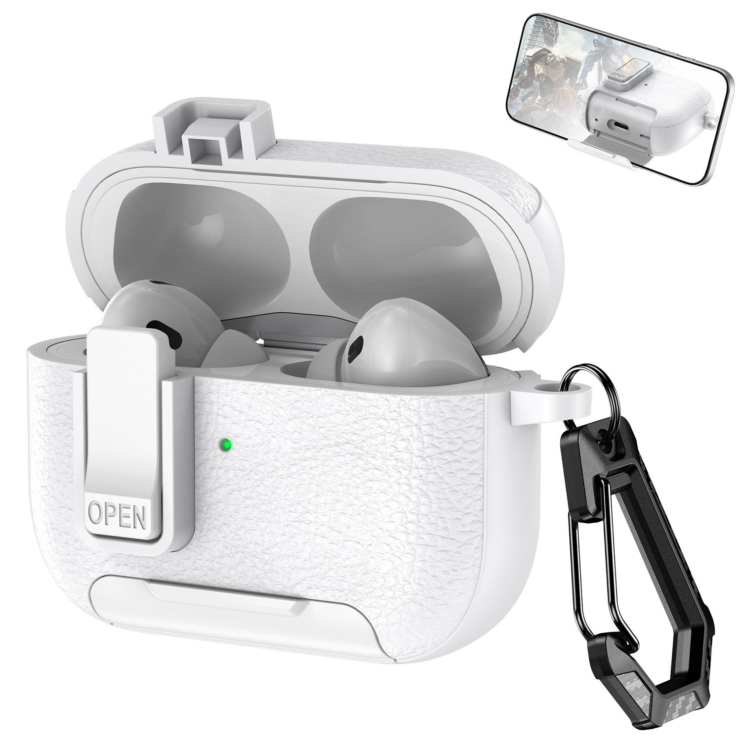 with Safety Lock Case For Apple For  for AirPods 4 / 3 / 2 / 1 for AirPods Pro 3 / Pro2 / Pro For Airpod Earbuds Headset Earphones Headphones Protective case Carabiner Anti-Drop Matte PU-Leather Audio Shockproof Cover Summer Decoration Accessories Durable