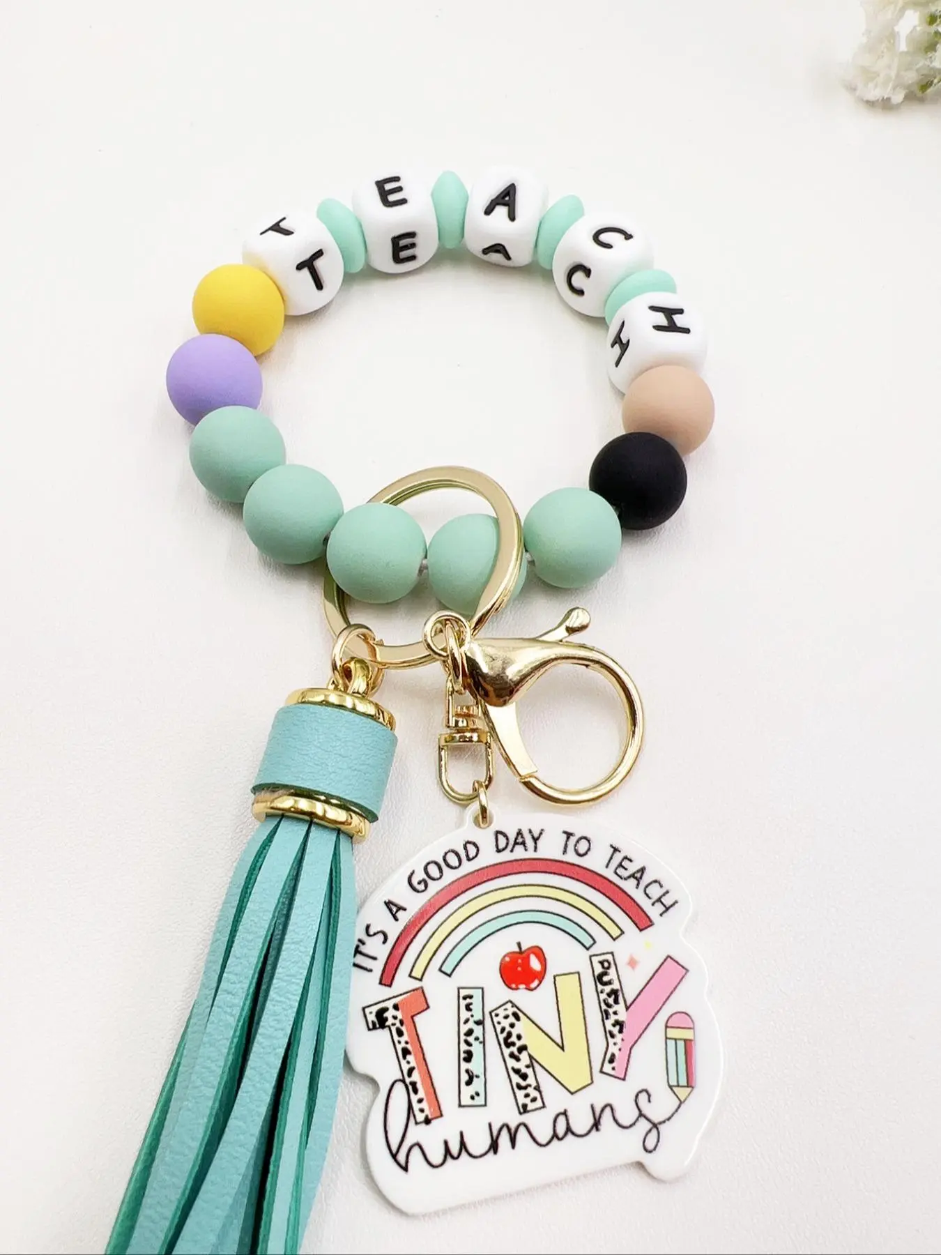 Silicone Bracelet Keychain Accessory with Acrylic Pendant Bag Charm, Wristlet for Keys Portable Car & House Key Ring Holder, Key Holder for Purse