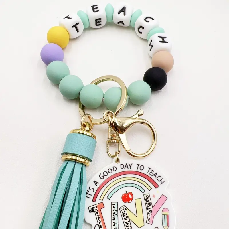Silicone Bracelet Keychain Accessory with Acrylic Pendant Bag Charm, Wristlet for Keys Portable Car & House Key Ring Holder, Key Holder for Purse, Keychain for Bags