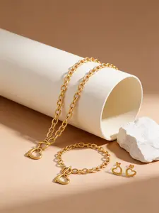 4-piece Steel Heart Jewelry Set, Luxury Minimalist Gold Necklace, Bracelet and Earrings, Suitable for Workplace Looks, Weekend Brunches, and as a Birthday Gift for Her