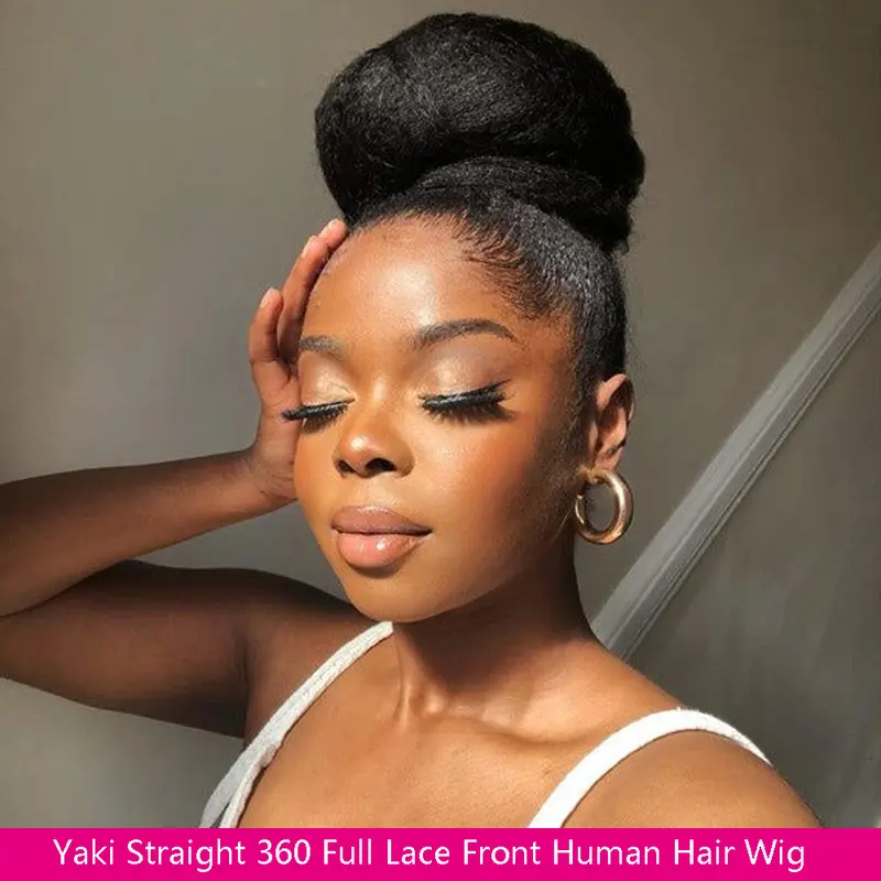 Bling Hair Yaki Straight 360 Full Hd Lace Front Wig 100% Human Hair kinky Straight HD Transparent Lace Front Human Hair Wig For Women 180%