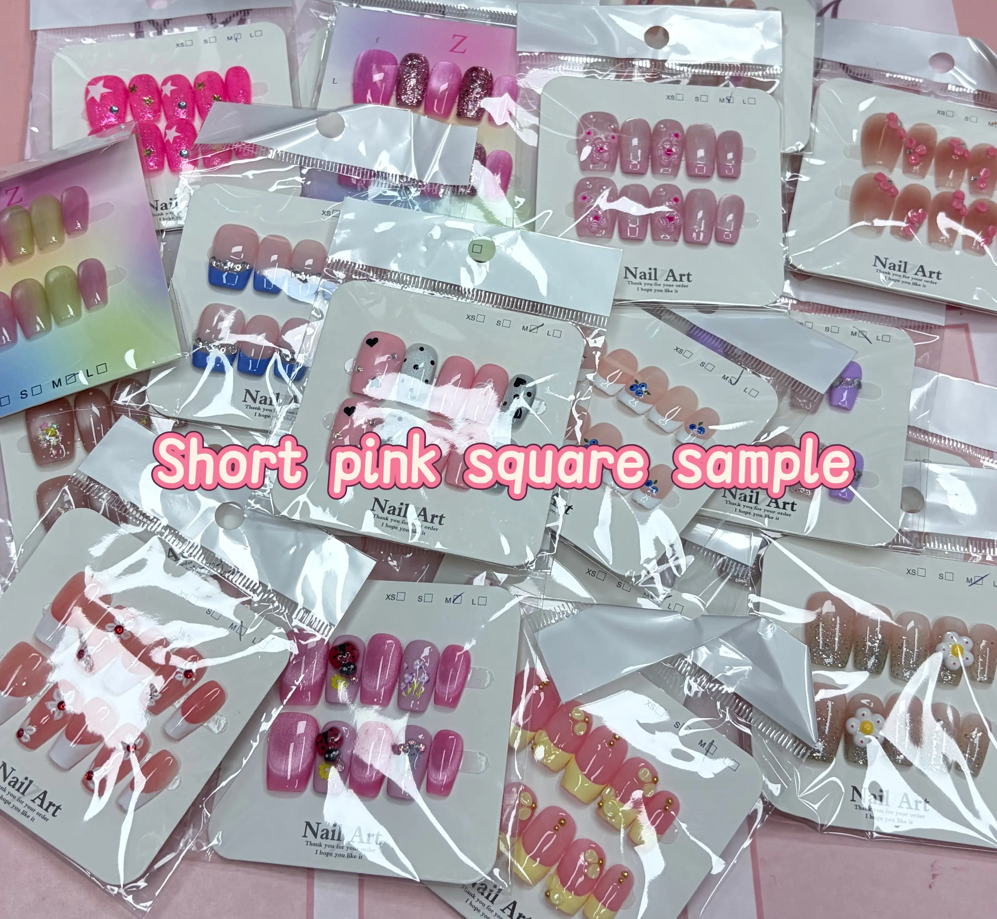 Jojo(11659)gc.$30 for 21 pairs short pink square nails random styles