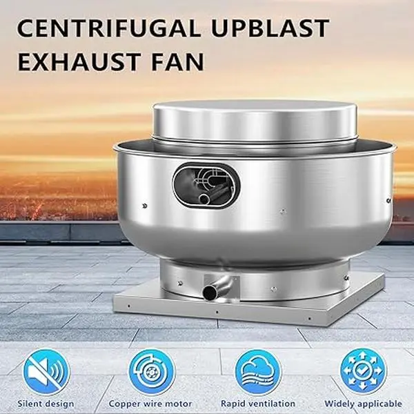 Grease Rated Upblast Centrifugal Exhaust Fan, Direct Drive Aluminum Vent Fan for Restaurant Hood Food Truck Commercial Kitchen Ventilation