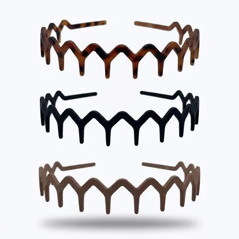 Women's 3-Piece Synthetic Zigzag Headband Set - Comfortable Curved Comb Coils Hairbands with Wavy Teeth, Neutral Tones Accessory for Casual Hairstyles, Slicked Back Looks, Everyday Wear, Accessories Adults, Gifts for Female Adults