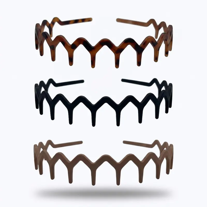 Women's 3-Piece Synthetic Zigzag Headband Set - Comfortable Curved Comb Coils Hairbands with Wavy Teeth, Neutral Tones Accessory for Casual Hairstyles, Slicked Back Looks, Everyday Wear, Accessories Adults, Gifts for Female Adults