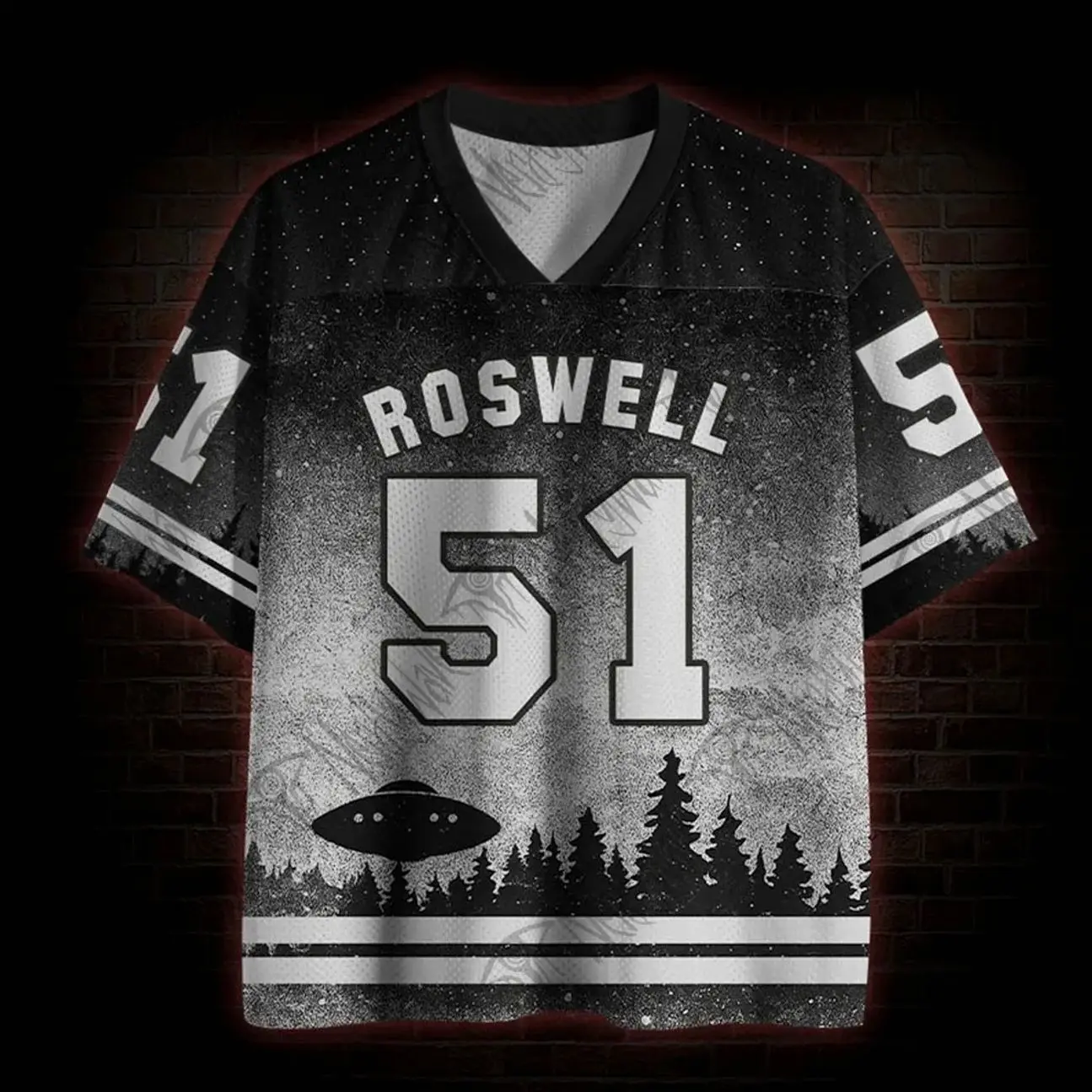Roswell UFO Crash 1947 Mesh Jersey, Alien Flying Saucer Graphic Jersey Shirt, New Mexico Extraterrestrial Conspiracy Streetwear 31S