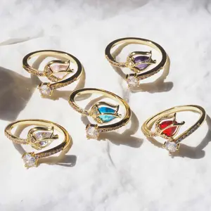 Tulip Flower Stacking Ring Delicate Golden Tone Flora Friendship Jewelry Minimalist Best Friend Mother's Day Gift