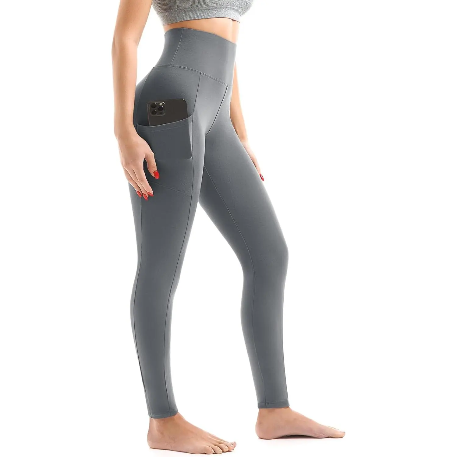 Women's Training Leggings, Buttery Soft High Waisted Yoga Pants with Side Pockets, Opaque Stretchable Activewear for Workouts, Side Pocket Leg, Yoga Bottom, Workout Wear, Opaque Solid, Tight Fitness Pants, Elastic Waist Leggings, High Waist Sports, Fitted