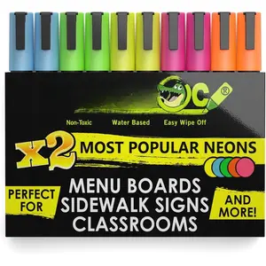 Liquid Chalk Markers, Neon Chalk Pens Glow under Blacklight, Includes 2 Each Fluorescent Yellow, Blue, Green, Orange and  (10 Pack)