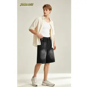 JUNBAOSS Men's Baggy Jean Shorts Y2K Casual Vintage Wide Leg Skater Denim Shorts Fashion Comfy Loose Fit Long Streetwear Hip Hop Summer Jorts Denim Shorts Below Knee summerwins