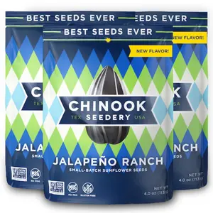 Chinook Seedery Roasted Sunflower Seeds, Jumbo Keto Snack Pack, 3×4oz Bags, Gluten-Free, Non-GMO, Jalapeno Ranch Flavor