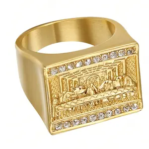 Men’s Hip Hop Nugget Ring – Gold Plated Engraved Artwork Statement Ring for Daily Wear
