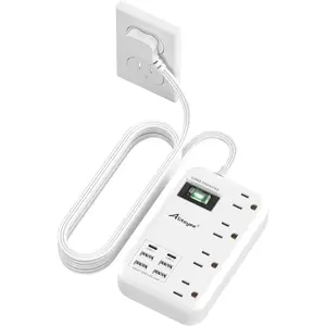 6 USB(2 USB C) Surge Protector Power Strip- Travel Power Strip with 24W USB  Station and 4 Extendable Outlet Extender, 6Ft Flat Extension Cord with Wall Mounted for Travel Home Dorm