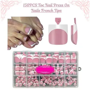 Berry Pink Square French Tip Soft Gel Press On Toenails, 150PCS Full Cover False Toenails with 15 Sizes, DIY Pedicure Accessory, Women's Mother’s Day Gift, Berry Pink Square French Tip Toe Nail Tips