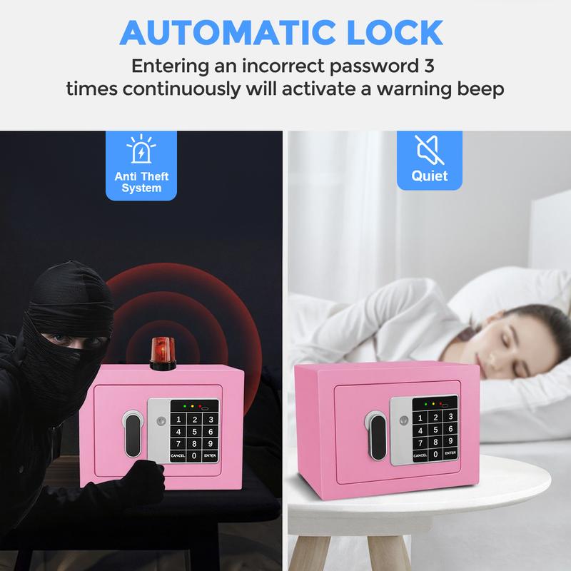 [Pink in Love] RXDSAFE Smart Digital Safe Box for Valentine's Day Gift, Home, Office, Drawer Security Lock Box With LED Light, Alarm System, Keypad, Ideal for Money, Passports, Jewelry,Pink,White,Black, Hidden Closet
