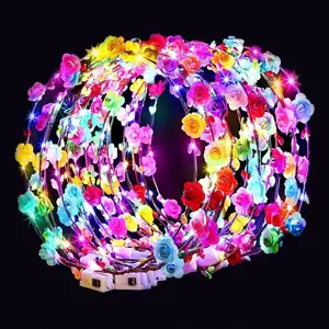 Flower Crown Headbands, Light-Up Flower Crowns for Women, Glow-in-the-Dark Headbands for Wedding, Reception, Birthday, Christmas, Mardi Gras, Cosplay, Princess Party Favors