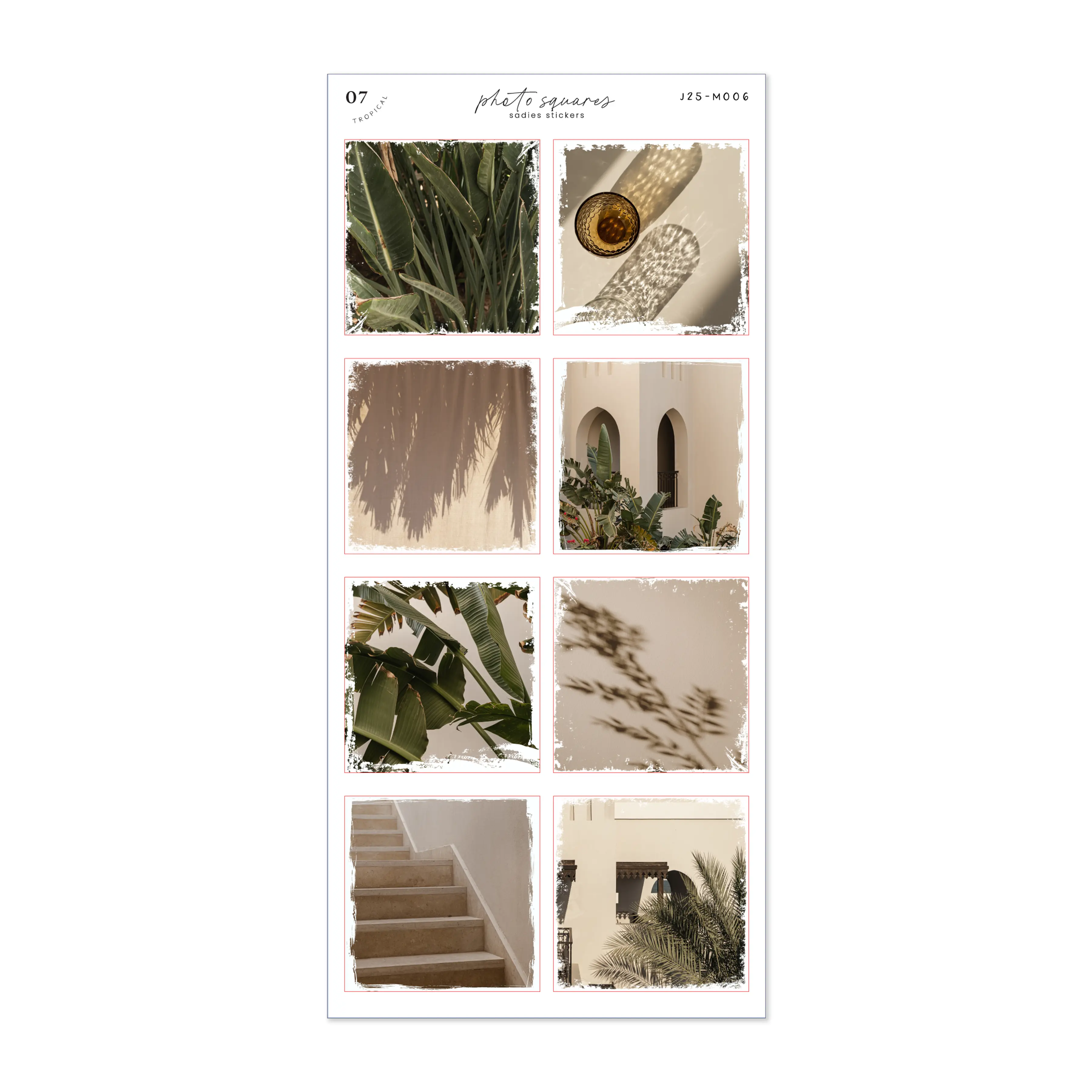 Photo Squares • Tropical | Sticker Sheet for Journals, Bullet Journal, Planner, or Scrapbook in Washi or White Paper