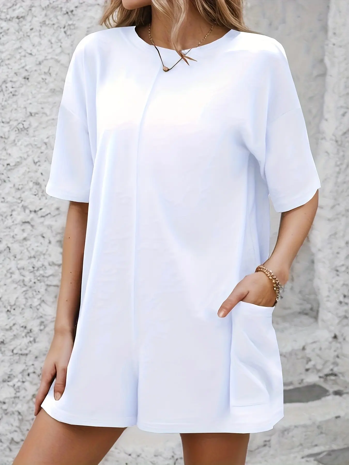 Elegant Short Sleeve Jumpsuit for Women, Casual Commuter Wear, Pocket Design, Slimming Loose Fit, Comfortable and Stylish