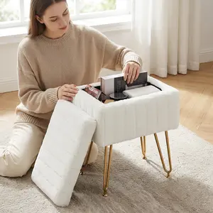 【Deals for you】Vanity Stool Chair with Storage, Ottoman Faux Fur Soft Padded Makeup Footstools Seat Modern Footrest for Home Entryway Bedroom