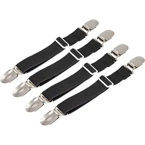 4Pcs Adjustable Bed Sheet Fasteners Suspenders, Elastic Sheet Band Straps Clips, Cover Grippers Holder for Mattress Pad Cover, Sofa Cushion (Black)