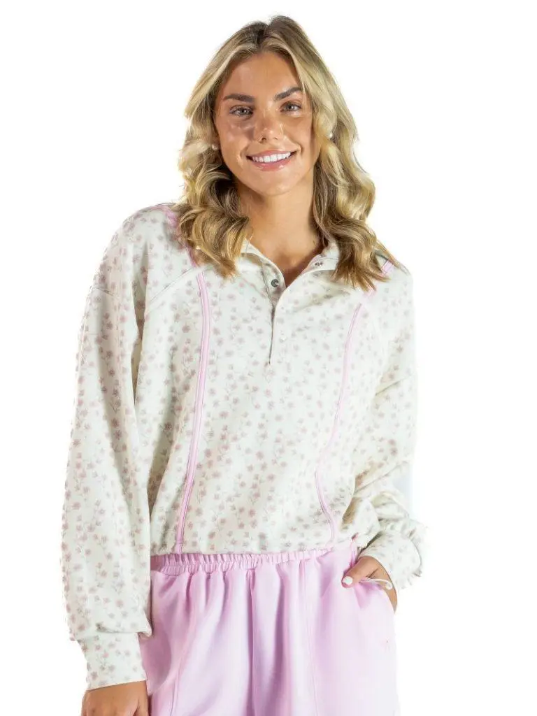 Floral Cinch Pullover - Blush Floral - by Simply Southern