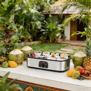 1pc Family Yogurt Maker, 8-Cup Multi-Functional Automatic Fermenter, Makes Homemade Yogurt Jam Ice Cream Pudding Dessert, with US Plug, for Home Kitchen Breakfast, Electric Yogurt Fermenter, Frozen Yogurt Maker, Jar Set Included