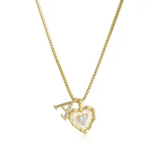 HBXL1060 Dainty Initial Charm Necklace Heart Pendant with Shell Accent Box Link Chain Elegant Daily Wear Accessories for Women