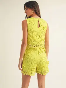 SLEEVELESS TOP & ELASTIC WAIST POCKETS SHORTS CROCHET 2PC. SET