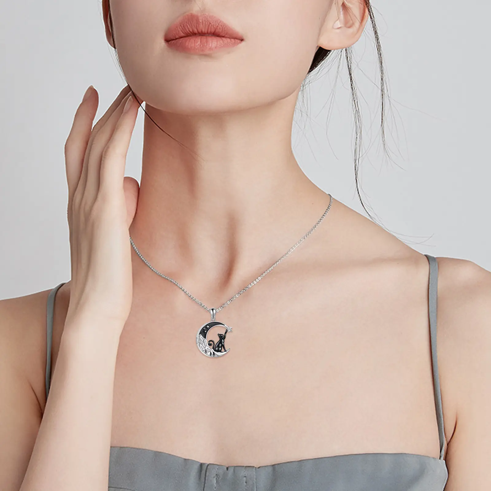 Black Cat Urn Necklace for Ashes for Women 925 Sterling Silver Cat Ashes Necklace Mountain Moon Cremation Jewelry