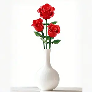 Rose Bouquet Model Building Toy Set, 12 Pieces and 3 Rose Bouquets Series, DIY Creative Flower Arrangement Kit, Office Desktop Decor Gift