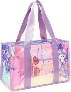 Fammart Iridescent Clear Beach Bags Waterproof Sandproof for Women Large Jelly Tote Zipper Pool Bag Cruise Essentials 2026