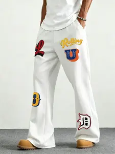 Unisex Geometric Print Flared Trousers, Loose-Fit Retro Sweatpants, Soft Breathable Comfort, Five Sizes Available, All-Season Wear