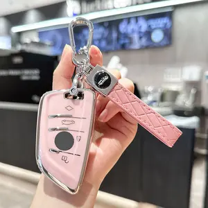 ACEBOY For BMW Key Fob Cover With Leather Keychain,For BMW 2 5 6 7 Series X1 X2 X3 X5 X6 X7 Premium Soft TPU Key Fob Holder