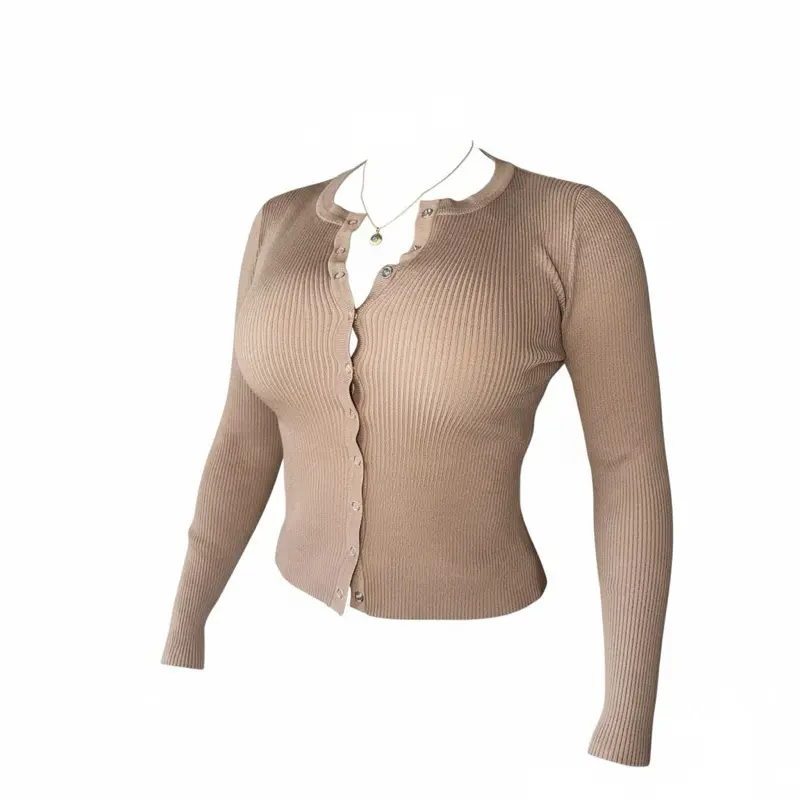 Beige Sweater with Long Sleeves and Button Closure for Women