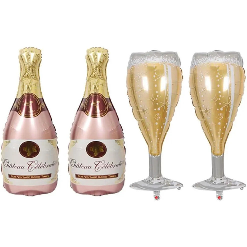 Champagne Bottle Balloons Champagne Glass Balloon Mylar Foil Balloons Birthday Engagement Bachelorette Party Bridal Shower Wedding Celebration Anniversary Decorations 4 count
