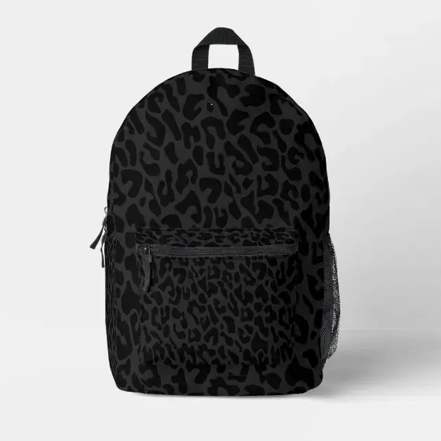 Black Leopard Print Backpack, Aesthetic Animal Pattern Bookbag for School, College & Travel