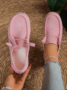 Women's Fall Winter Slip-On Lightweight Loafers, Round Toe Low Top Casual Shoes, Lace-Up Comfortable Footwear for All Seasons