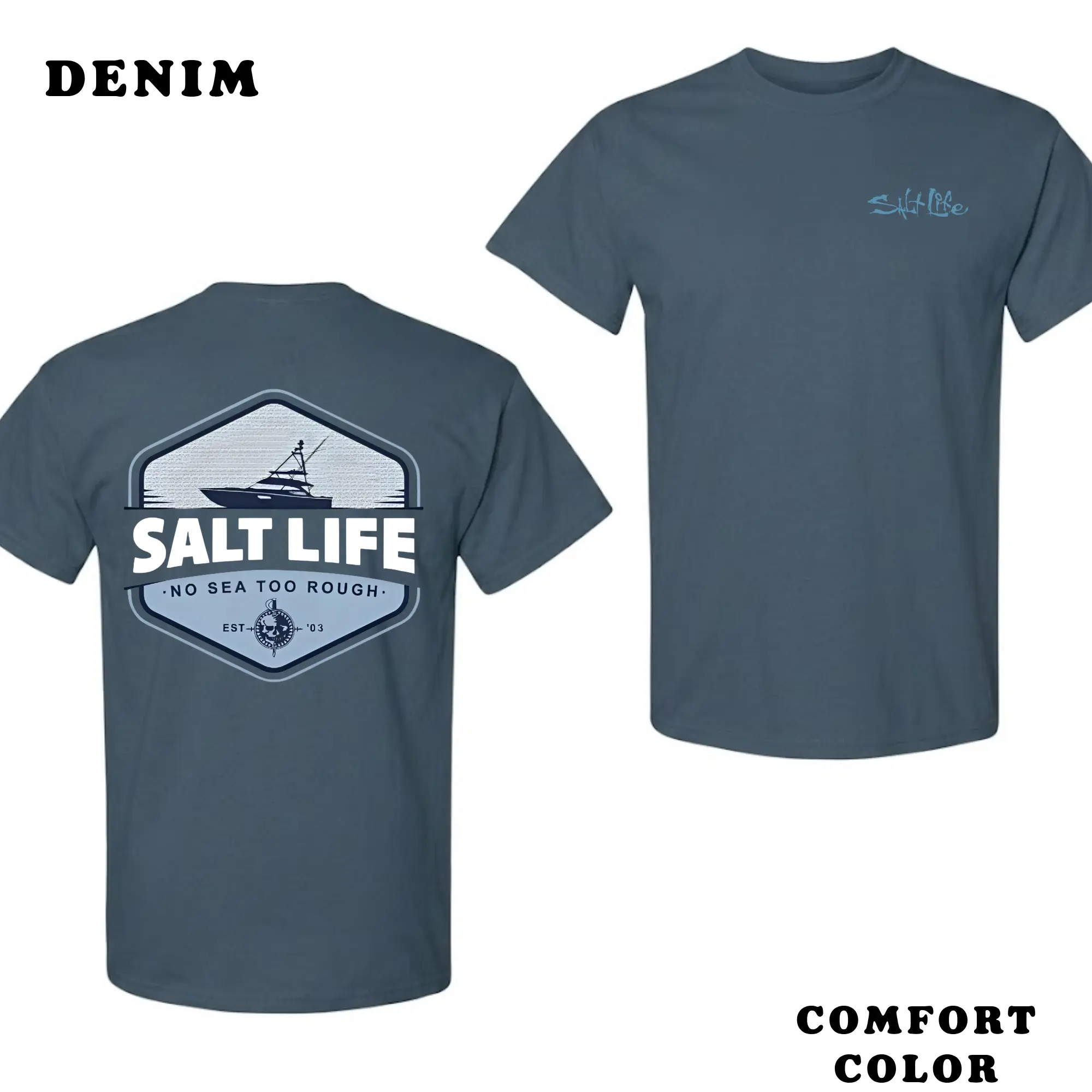 Salt Life Fishing T-Shirt | No Sea Too Rough Graphic Tee | Comfort Colors Shirt | Coastal Lifestyle Apparel | Gift For Fisherman, Boat Lover | Marine Life Vintage Tee