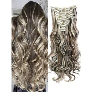 Fashion 18-30 Inches 16 Clip Black Natural Daily Long Curly Hair Extensions Seven-Piece Set For WomenFashion