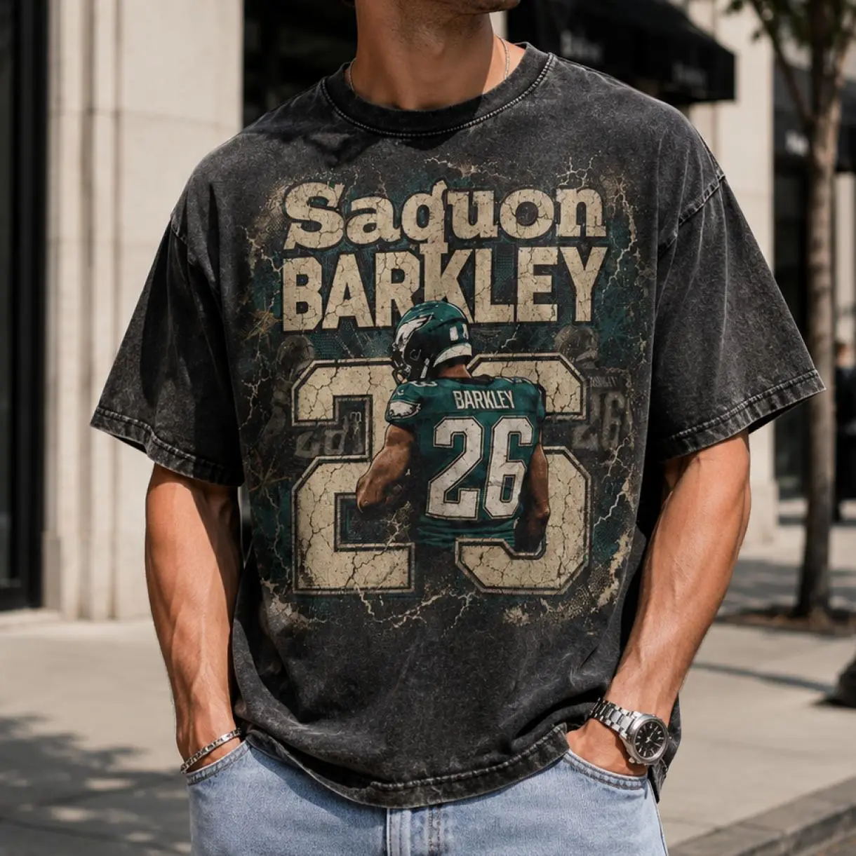 Saquon Barkley Vintage Washed Shirt, Philadelphia Graphic Tee, Football T-Shirt, Retro Game Day Shirt, Eagle Fan Apparel, Gift for Philadelphia Fans, Classic Styles, Never Go Out of Fashion, Vintage Fashion, Classic Styles for Everyone
