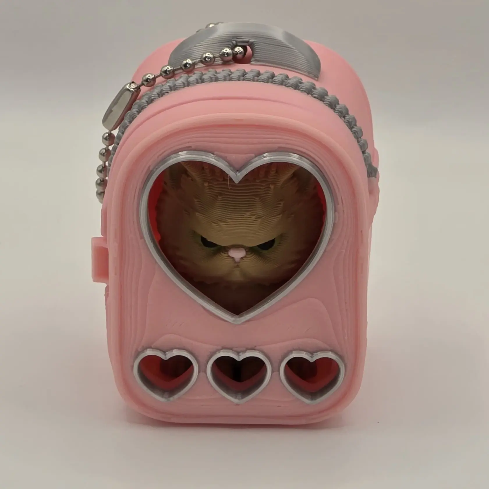 Grumpy Kawaii Miniature Bobble Head Cat Statue, Lightweight Desk Accessory with Backpack Case and Key Ring Accessory