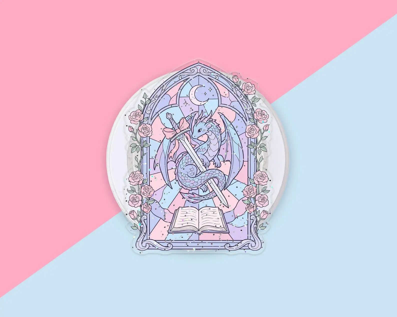 Glitter Pastel Stained Glass Dragon Books Grip Kindle Grip Book Lover Cute Kindle Accessories Phone Holder PopSocket Phone Grip Magnetic Pop Socket Phone Grip